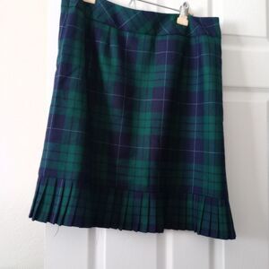 VTG Pendleton Blue Green Plaid Ruffle Hem Skirt Fine Virgin Wool Women's 16 P